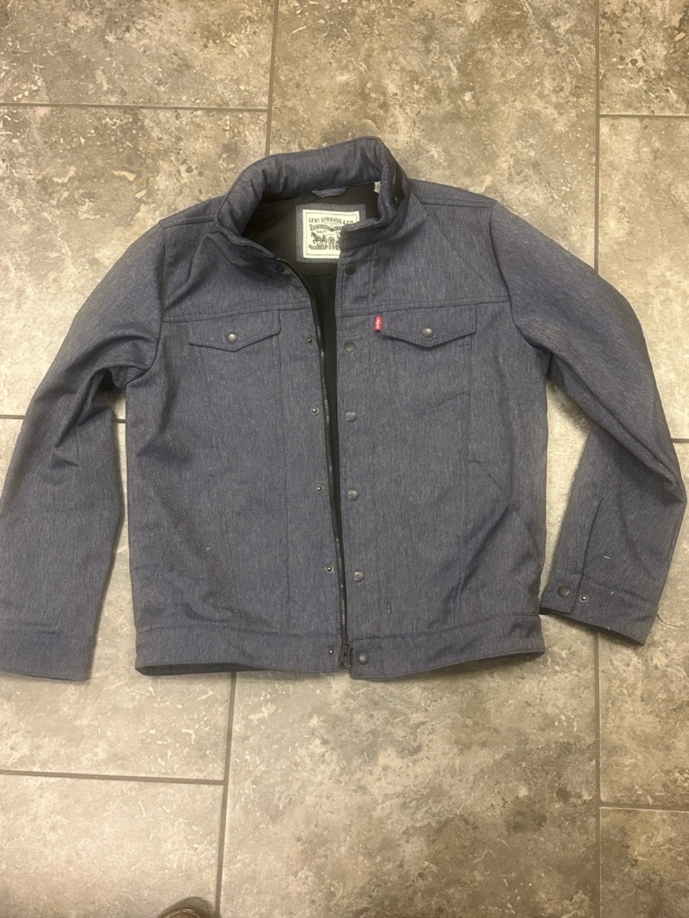 Levi's Men's Dark Blue Denim-Style Snap Jacket